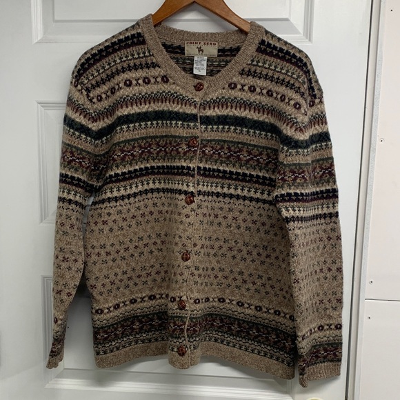 Women's 100% Wool Patterned Cardigan Sweater - Picture 1 of 16